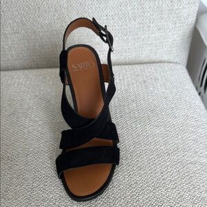 🥰Franco Sarto black suede Sabine Strappy slingback heels. Size 7.5